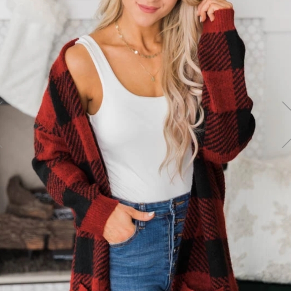 Worthwhile Risk Buffalo Plaid Red Cardigan - Picture 2 of 6